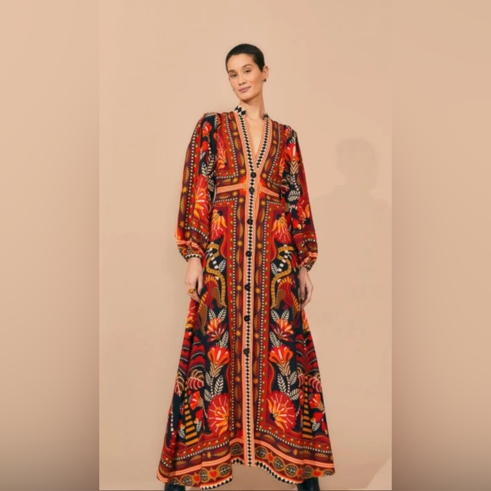 Farm Rio Red Nature Beauty Scarf Maxi Dress Size XS